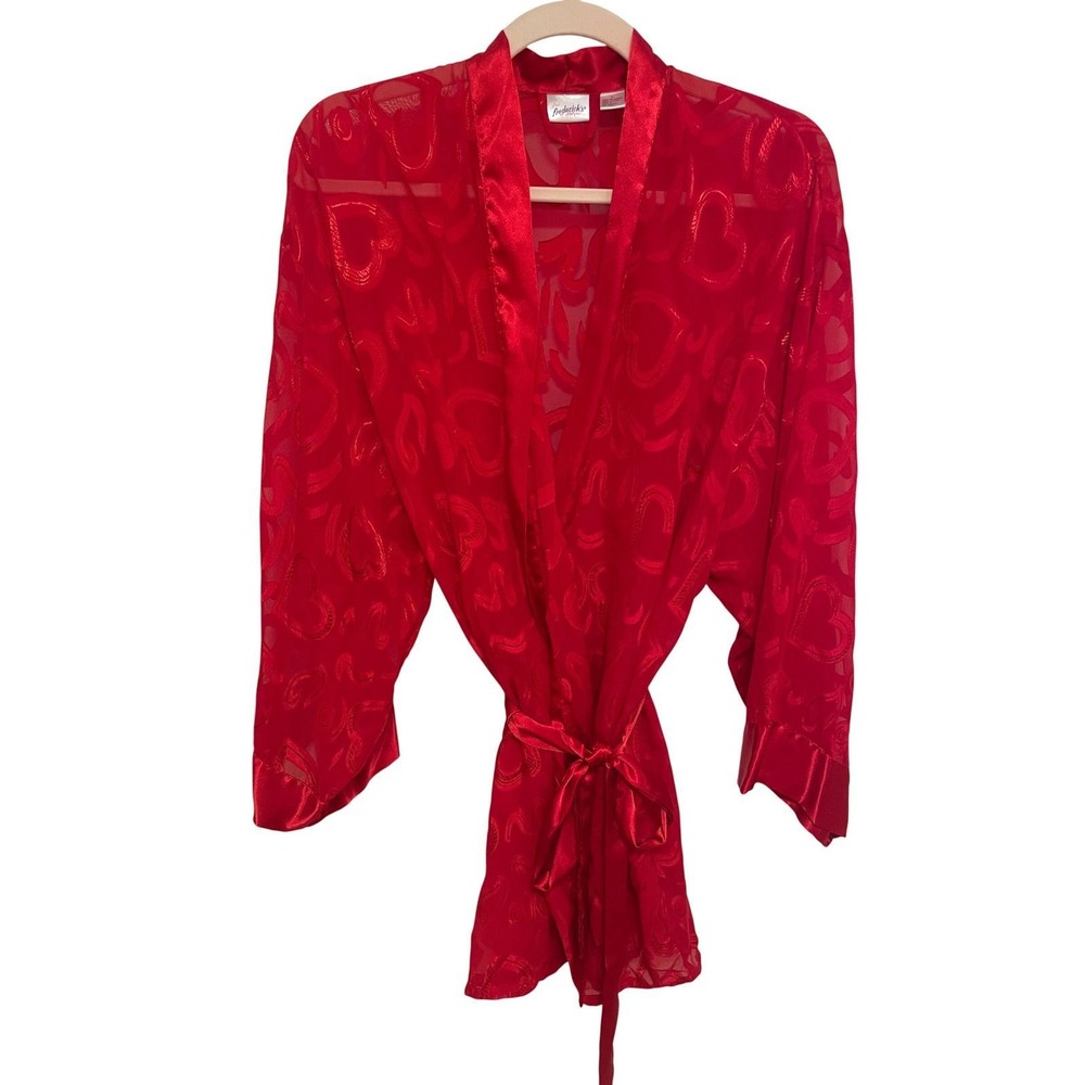 Fredericks of Hollywood Red Burnout Heart Sheer Robe Large